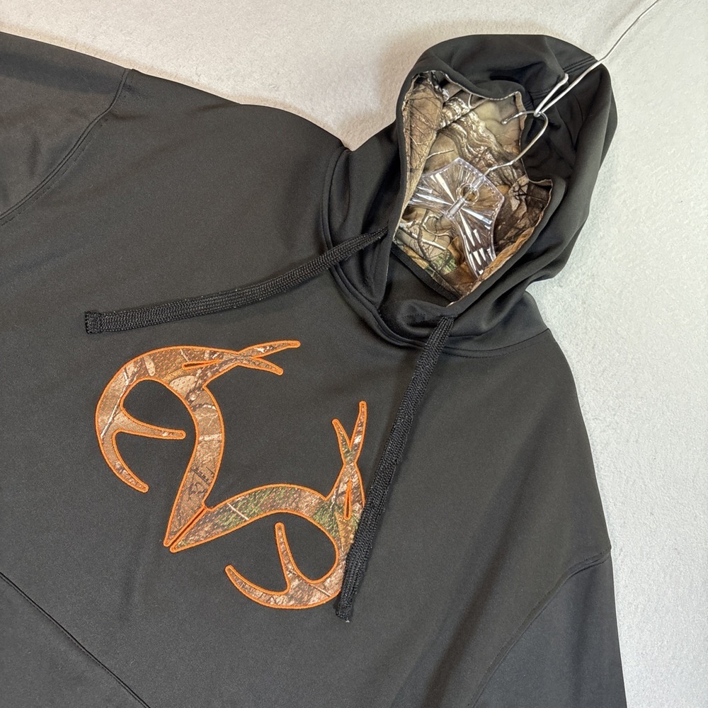Realtree Camo Logo Hoodie Mens XL Black Performance Hunting Pullover